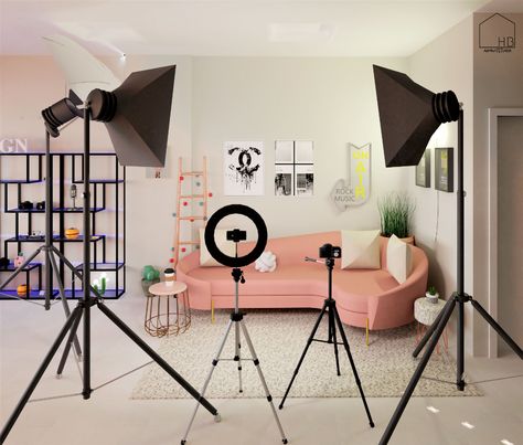 Ruangan Studio, Youtube Setup, Makeup Studio Decor, Podcast Setup, Revit Families, Recording Studio Setup, Home Studio Ideas, Podcast Studio, Home Studio Setup