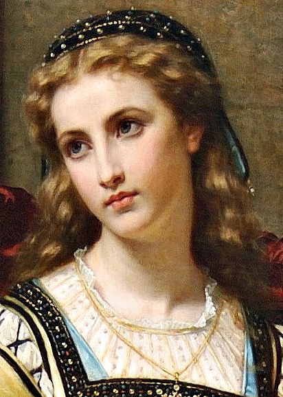 Hugues Merle, "La Contemplation" or, "Romeo and Juliet", detail Rennaissance Art Portrait, French Portrait Painting, Hughes Merle, Renesance Portrait, Hugues Merle, St Elizabeth Of Hungary, Elizabeth Of Hungary, St Elizabeth, Fire And Blood