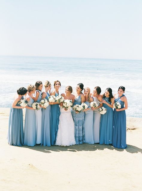 Bring That Blue And White Beach Theme Into Your Garden Wedding Pretty Beach Weddings, Beach Wedding Aesthetic Bridesmaid, Beach Wedding Dresses Bridesmaid, Light Blue Different Bridesmaid Dresses, Cute Summer Wedding Ideas, Ocean Wedding Bridesmaid Dresses, Summer Beach Wedding Bridesmaid Dresses, Light Blue And White Beach Wedding, Blue Wedding Beach Theme