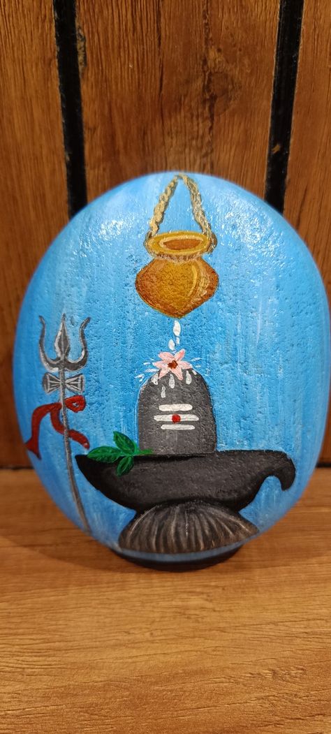 Shiv painting Stone Painting Krishna, Painted Pebbles Ideas Rock Art, Vitthal Painting Canvases, Shivling Canvas Painting, Shiv Painting Canvases Easy, Shivling Craft, Krishna Stone Painting, Shiva Craft, Shiv Painting Easy