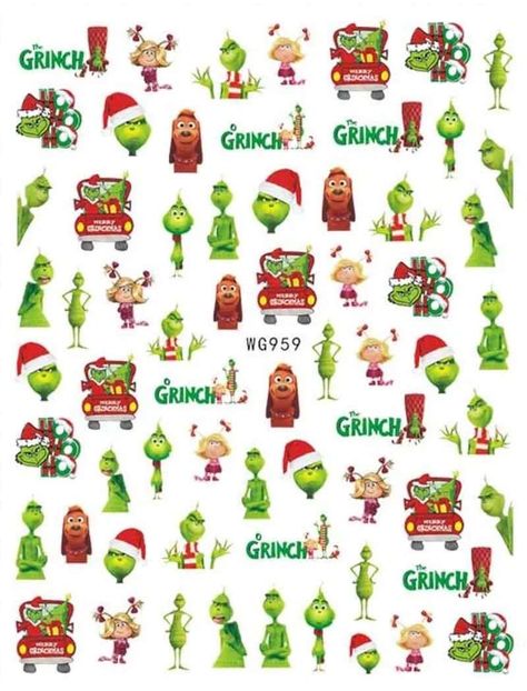 Kitschy Nails, Nail Cartoon, Grinch Nails, Cute Grinch, You Nails, Nails Stickers, Star Nail Art, Diy Nails At Home, Nail Art Set