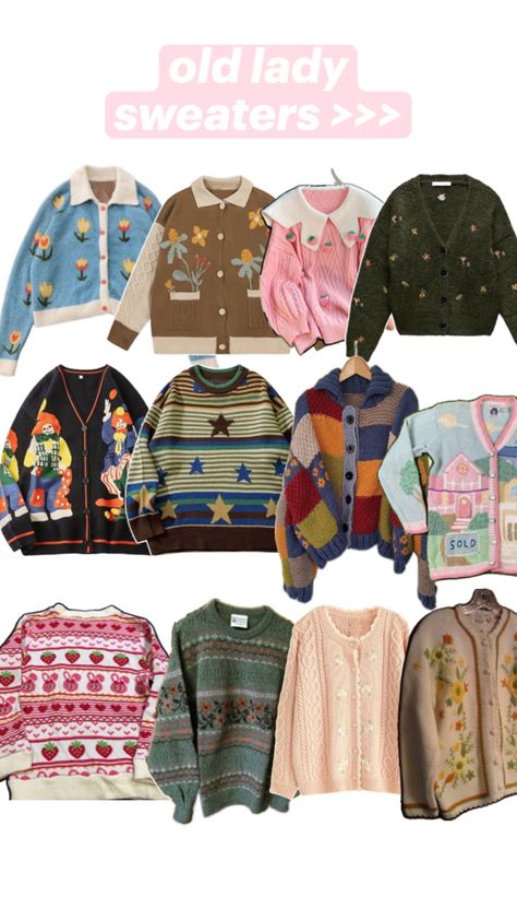 some cute old lady sweaters I found that I absolutely need #cardigan #cozy #sweaters #grandmacore #grandmacoreaesthetic Cute Old Lady, Grandmacore Aesthetic, Old Lady, Art Reference Poses, Cozy Sweaters, Clothing Items, Sweaters For Women, Wardrobe, Clothes