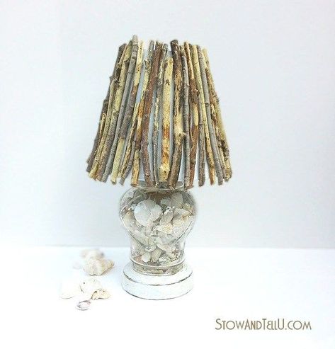 Driftwood Lampshade, Twig Lamp, Faux Driftwood, Old Lamp Shades, Driftwood Diy, Shell Lamp, Painting Lamp Shades, Faux Cowhide, Bright Decor