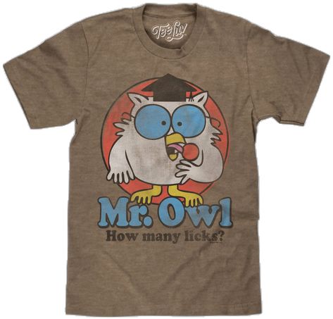 Tootsie Roll Pops, Tootsie Pop, Owl Shirt, Fraggle Rock, 70s Shirts, Mens Fade, Owl T Shirt, Tootsie Roll, Novelty Shirts