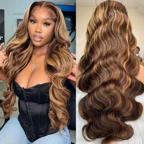 PRICES MAY VARY. 【Honey Blonde Ombre Lace Front Wigs Material】10A grade 100% Real human hair without synthetic and animal hair mixed.Honey Blonde Lace Front Wig Human Hair,body wave lace front wigs human hair can be dyed, bleached, straightened as your own hair. 【Highlight Lace Front Wig Human Hair】Upgraded 13X4 pre-plucked honey blonde wig human hair, make installation more easy and convenient. No skills needed friendly for beginners. 【13X4 HD Lace Front Wigs Human Hair】:13X4 Body Wave Ombre La Blonde Human Hair Wigs, Hair Highlight, Human Hair Wigs Blonde, Ombre Lace, Blonde Lace Front Wigs, Honey Blonde Hair, Hair Rinse, Wig Human Hair, Brown Hair With Highlights