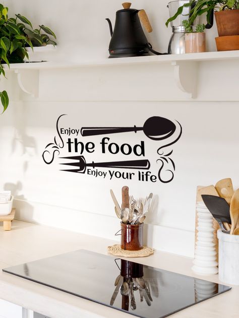 Black  Collar  PVC Slogan Wall Stickers Embellished   Home Decor Essen, Restaurant Wall Design Ideas, Wall Graphics Restaurant, Wall Art For Restaurant, Restaurant Stickers, Restaurant Mural, Wall Art Restaurant, Restaurant Wall Decor, Aesthetic Paint