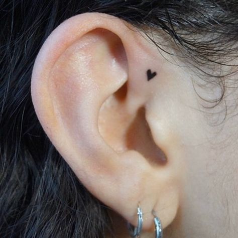 Heart In Ear Tattoo, Morse Code Ear Tattoo, Cobweb Ear Tattoo, Ear Tattoo Heart, Tattooed Ear, Ear Cartilage Tattoo, Heart Ear Tattoo, Tattoo Ideas Female Ear, Ear Tattoos Women