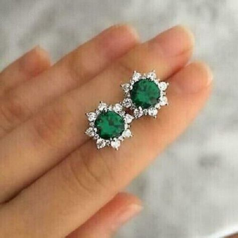 (eBay) Find many great new & used options and get the best deals for Pretty 3Ct Round Cut Simulated Green Emerald Stud Earrings 14k White Gold Plated at the best online prices at eBay! Free shipping for many products! Emerald Stud Earrings, Emerald Halo, Diamond Tops, Earrings Emerald, White Gold Earrings Studs, Emerald Earrings Studs, Gold Jewellery Design Necklaces, Gold Earrings Designs, White Gold Earrings