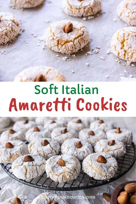 These Italian Amaretti Cookies are soft and sweet with the most incredible almond flavor! Using just 5 basic ingredients, you too can taste Italy at home. Just follow all my tips and this easy recipe to make a classic holiday favorite! #AmarettiCookies #SoftAmarettiCookies #AmarettiCookiesRecipe Amaretto Cookies Italian, Italian Amaretti Cookies Recipes, Almond Amaretti Cookies, Amaretto Cookies Recipe, Almond Amaretto Cookies, Easy Italian Cookie Recipes, Wine Cookies Italian, Classic Italian Christmas Cookies, Italian Almond Cookies Christmas