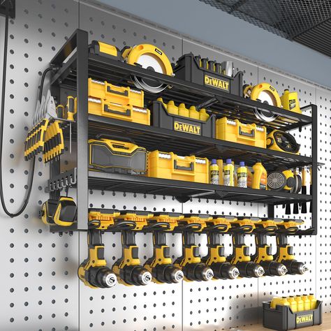 PRICES MAY VARY. BIG TOOL ORGANIZERS: SOYEEZE power tool organizer with 8 built in outlets is a 4 layer 8 drills holder designed for all power tools and cordless drills. With the huge capacity of load, your tools will be organized and easy to find. SPACE SAVING: The wall mount tool organizer has a revolutionary structure design that provides exceptional stability for your drills racks. The garage tool box organization can be mounted on concrete, drywall, or pegboard as perfect tool organizers in Workshop Pegboard Organization, Garage Storage Bin Organization, Garage Pegboard Organization, Diy Drill Holder, Tool Shed Organization, Garage Organization Cheap, Tool Shed Organizing, Garage Wall Organizer, Garage Storage Rack