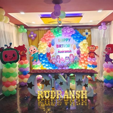 1st Birthday Decorations Boy At Home, First Birthday Stage Decorations, Cocomelon Decoration, Cocomelon Theme Birthday Party, Cocomelon Birthday Party Ideas, 1st Birthday Decorations Boy, First Birthday Decorations Boy, Baby Birthday Theme, Birthday Decors