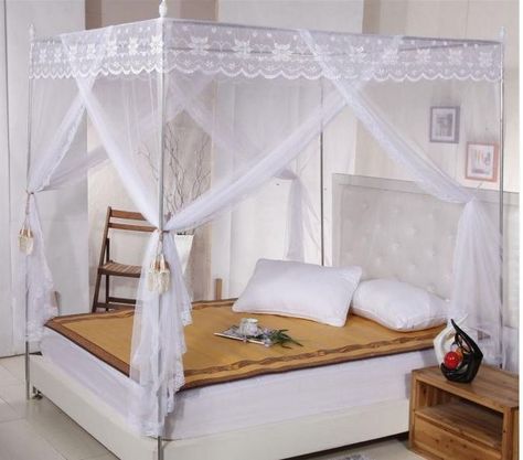 Corner Bed Canopy, Bed Romance, King Size Canopy Bed, Corner Bed, Simple Bed Frame, Post Bed, Canopy Bed Curtains, Canopy Bed Frame, Canopy Bedroom