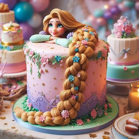 Disney Princesses Birthday Cake, Disney Cake Designs, Cake Designs For Kids Girl, Cake Design For Girls Birthday, Rapunzel Birthday Party Cake, Cake Designs Birthday Kids Girl, Rapunzel Cake Ideas, Princess Cakes Ideas Girl Birthday, Pastel Rapunzel