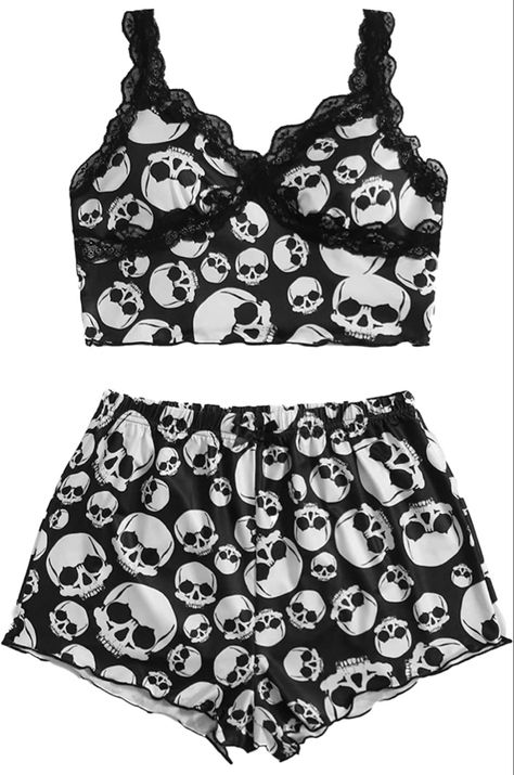 Emo Swimming Suits, Alt Pyjamas, Punk Sleepwear, Cute Goth Pajamas, Trashy Y2k Pjs, Grunge Pajamas Aesthetic, Alt Pjs, Alt Pajamas, Goth Pyjamas