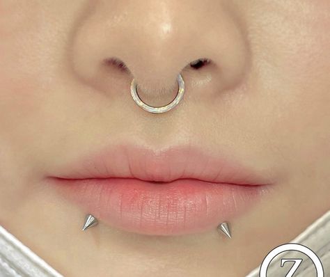 Spike Snake Bites, Snakebites And Septum, Snake Bites Studs, Snake Bites Piercing Jewelry, Snakebite Piercing Aesthetic, Septum And Snakebites, Snake Bites Piercing Aesthetic, Snake Bites Lip Piercing, Piercings Snake Bites