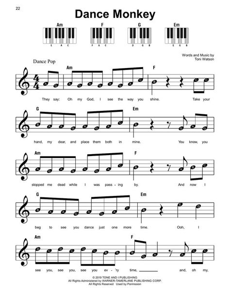 Guitar Songs Sheet Music, Easy Piano Sheet Music For Beginners, Dance Monkey Song, Dance Monkey Piano, Easy Piano Sheet Music Free, Sheet Music Clarinet, Detective Crafts, Pop Piano Sheet Music, Sheet Music Violin