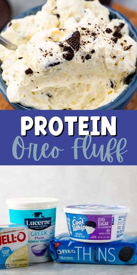 Low Cal Fluff Dessert, Healthy Oreo Fluff, Low Calorie Oreo Fluff, Low Calorie Dessert Dip, Healthy Desserts Cool Whip, Healthy Sweet Options, High Protein Oreo Fluff, Protein Oreo Fluff, Healthy Fluff Desserts