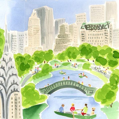 Caitlin McGauley Central Park Painting, Central Park Drawing, Central Park Illustration, Camping Icons, Colorful Room, New York Painting, Urban Forest, Landscape Watercolor, City Illustration