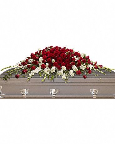 Fireside Baskets, White Casket Spray, White Casket, Deep Red Roses, Casket Spray, Casket Flowers, Thanksgiving Flowers, Sympathy Arrangements, Casket Sprays