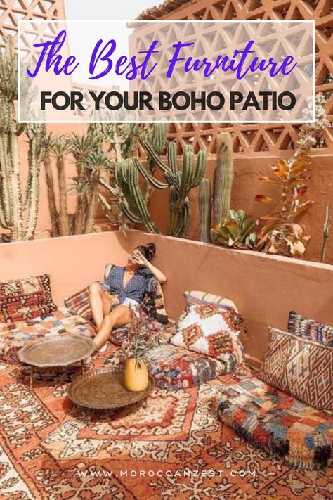 Turkish Patio Ideas, Boho Outdoor Seating, Cozy Outdoor Spaces Patio, Eclectic Patio Ideas, Moroccan Balcony Ideas, Mexican Front Porch Ideas, Enclosed Porch Ideas Small Bohemian, Outside Patio Ideas Porch Decorating, Rental Patio Ideas