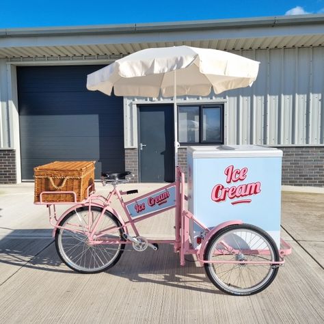 Ice cream tricycle Bicycle Ice Cream Cart, Ice Cream Tricycle, Ice Cream Cart Business, Ice Cream Store Ideas, Ice Cream Pop Up, Ice Cream Cart Ideas, Ice Cream Cart Design, Ice Cream Truck Ideas, Summer Business Ideas