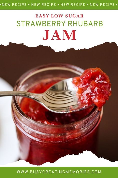 Strawberry Rhubarb Jam Recipe, Rhubarb Jelly Recipes, Rhubarb Strawberry Jam, Low Sugar Rhubarb Recipes, Sugar Free Rhubarb Jam, Rhubarb Jam Recipes Canning, Strawberry Rhubarb Preserves, Strawberry Rhubarb Freezer Jam Recipe, Easy Strawberry Rhubarb Jam