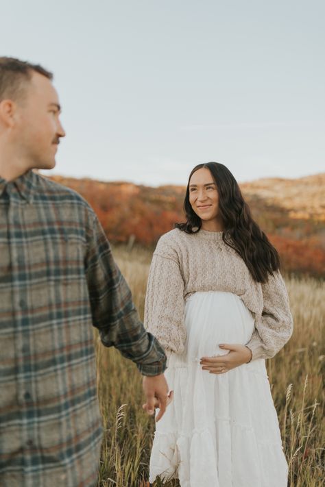 Couple’s Maternity Shoot, October Maternity Pictures Couple, Maternity Photography With Shoes, Cozy Fall Maternity Photos, Cozy Outdoor Maternity Shoot, Bump Pics With Husband, Outdoor Couples Maternity Photos, Fall Park Maternity Photos, Fall Maternity Photos Mountains