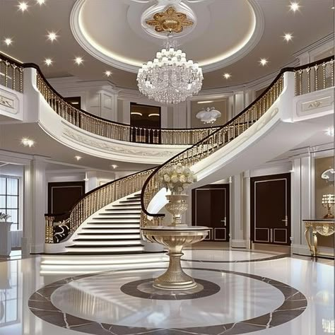 Home & Interior Design Mansion Entrance Interior, Dynasty House Interior, Fancy Entryway, Dream Foyer, Luxury Foyer Entrance, Grand Entrance Hall, Luxury Basement, Interior Design New York, Home Theater Room Design