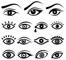 Human eye designs and anatomy vector icons vector art illustration Eye Black Designs, Eyes Vector, Tiki Tattoo, Evil Eye Art, Eye Illustration, Witch Tattoo, Wrist Tattoos For Guys, Eye Logo, Simple Eye