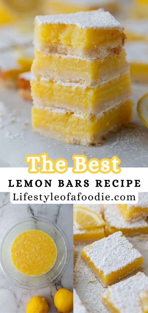 This easy lemon bars recipe is the best way to indulge in sweets during the hot summer months. Made with a crisp shortbread crust and a filling that has an intense lemon flavor, these homemade lemon bars will satisfy the ultimate lemon craving. Easy Lemon Slice Recipe, Lemon Curd Lemon Bars, Thick Lemon Bars, Best Lemon Bar Recipe, 1 Lemon Recipes, Limoncello Bars Recipe, Easy Lemon Bars Recipe, Homemade Lemon Bars Recipe, Baking With Lemons