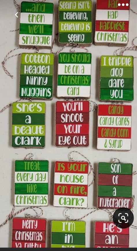 Christmas Diy With Jenga Blocks, Jenga Tile Christmas Ornaments, Jenga Wood Crafts, Christmas Jenga Blocks, Dollar Store Tumbling Block Crafts, Jenga Block Fall Decor, Tumbling Block Ornaments, Block Ornaments Wooden, Grinch Jenga Ornaments