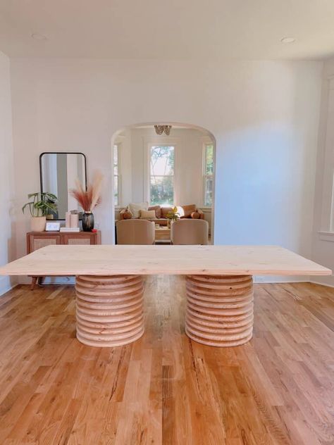 Make Kitchen Table, Diy Modern Pedestal Table, Large Dining Room Table Diy, Make Your Own Dining Table, Organic Modern Decor Dining Tables, Diy Waterfall Dining Table, Mcm Glass Dining Table, Diy Midcentury Modern Dining Table, Making A Dining Room Table Diy