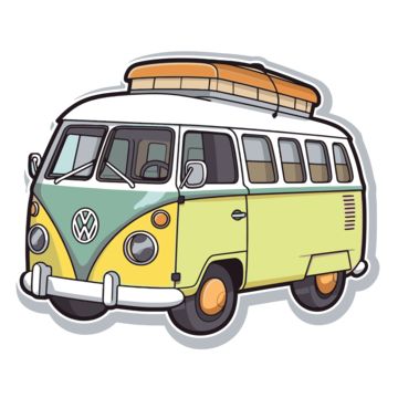 Camper Van Drawing, Van Clipart, Van Cartoon, Camper Clipart, Van Drawing, Van Hippie, Van Stickers, Hippie Camper, Camper Vintage