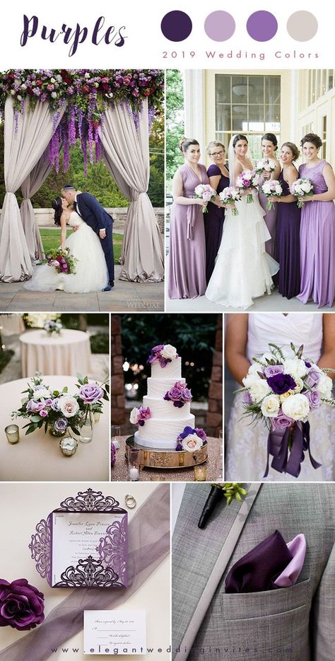 Shades of purple and ivory; an elegant wedding color palette #weddingideas #beachwedding #themedweddings Lavender Flower Girl Dress, Purple And White Wedding, Taffeta Top, Elegant Wedding Colors, Purple Flower Girls, Tulle Corset, Purple Flower Girl Dress, Purple Tulle, Purple Tutu