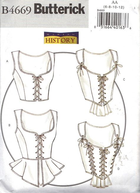 Butterick B4469 Historical Corset Pattern UNCUT - I love these and wish I could wear to make me look smaller but if you know me, well you know that with my chest it's near impossible to get into one of these without my chest rising up to make me feel like I can't breathe.  :) Pola Korset, Medieval Corset, Istoria Modei, Peplum Lace, Sew Projects, Corset Pattern, Kleidung Diy, Costume Patterns, Couture Mode