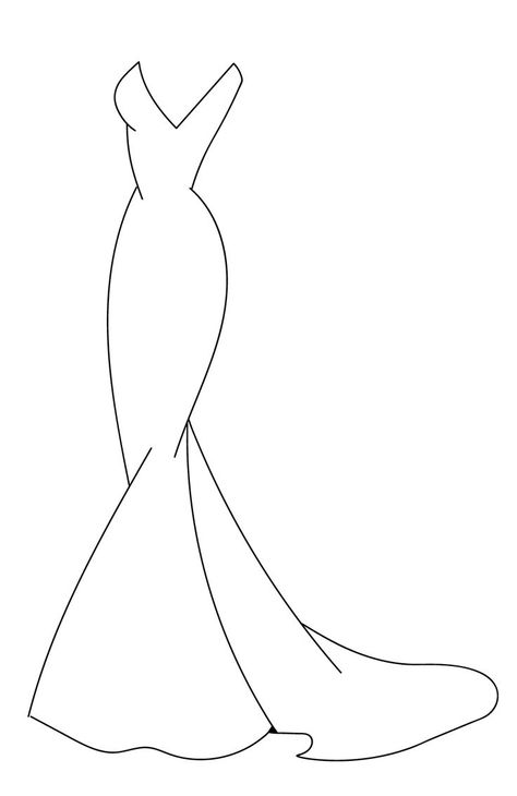 Wedding Gown Drawing Sketches, Gown Art Drawing, Dress Ideas For Drawing, Outfit Outline Drawing, One Line Dress Drawing, Dress Drawing Template, Gown Illustration Sketch, Bride Outline Drawing, Dress Outline Drawing Sketch