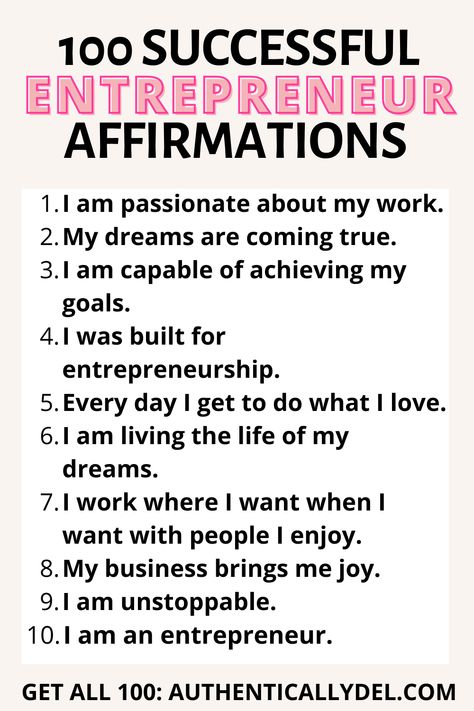 business affirmations for entrepreneurs Business Affirmations Entrepreneur, Entrepreneur Vision Board, Vision Board Business, Entrepreneur Affirmations, 100 Affirmations, Business Affirmations, Business Vision Board, Business Vision, Business Woman Successful