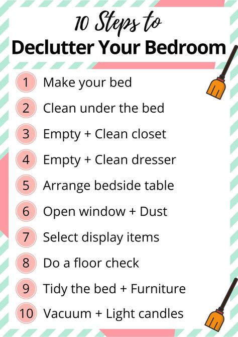 How To De Clutter Bedroom Ideas, Cleaning Hacks Bedroom Organizing, How To Organize Bedroom, Deep Cleaning Bedroom Checklist, Bedroom Cleaning Hacks, How To Declutter Your Bedroom, Bedroom Cleaning, Room Cleaning Tips, 1000 Lifehacks