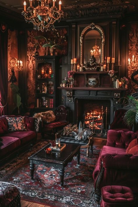 Witchy Living Room, Moody Cottage, Living Room Halloween, Living Room Halloween Decor, Dark Academia Christmas, Halloween Living Room Decor, Halloween Living Room, Moody Decor, Study Room Design