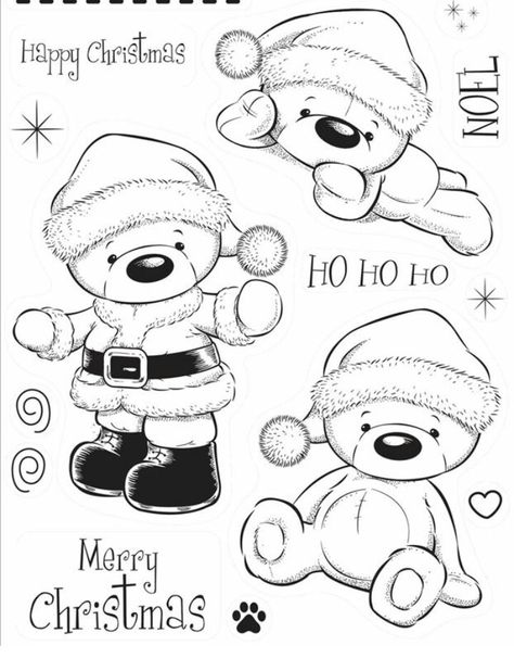 Ho ho ho Christmas Teddy Bear Drawing, Digital Stamps Christmas, Christmas Stamps Rubber, Woolly Bear, Digi Stamp, Christmas Coloring, Christmas Stamps, Christmas Drawing, Digi Stamps