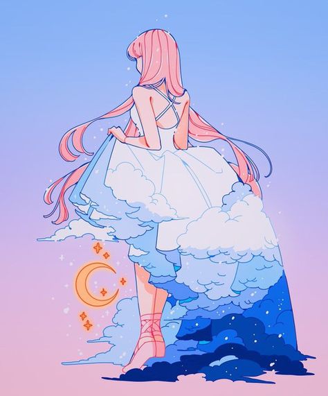 Sailor Moon Transformation, Sky Dress, Cloud Illustration, Cloud Drawing, Cute Kawaii Drawings, Dreamy Art, Drawing Practice, Kawaii Drawings, Kawaii Art