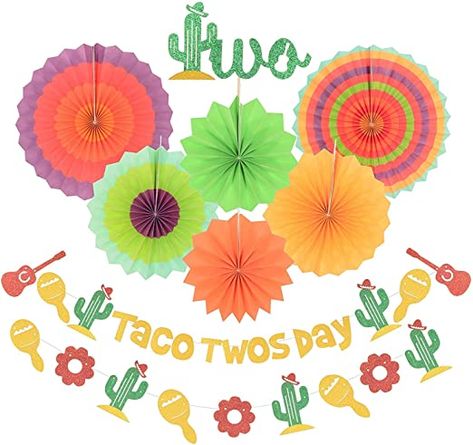 Taco Twosday Birthday, Two Cake Topper, Cactus Party Decor, Taco Twosday, Paper Decorations Diy, Cactus Party, First Birthday Party Decorations, 2nd Birthday Party Themes, Fiesta Birthday