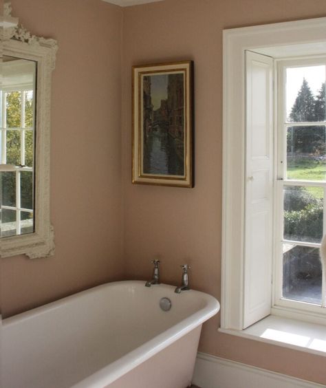 Bathroom Paint Colours, Herb Decor, Setting Plaster, Pink Paint Colors, Bathroom Paint, Roll Top Bath, Cottage Bathroom, Farrow And Ball Paint, Bathroom Paint Colors