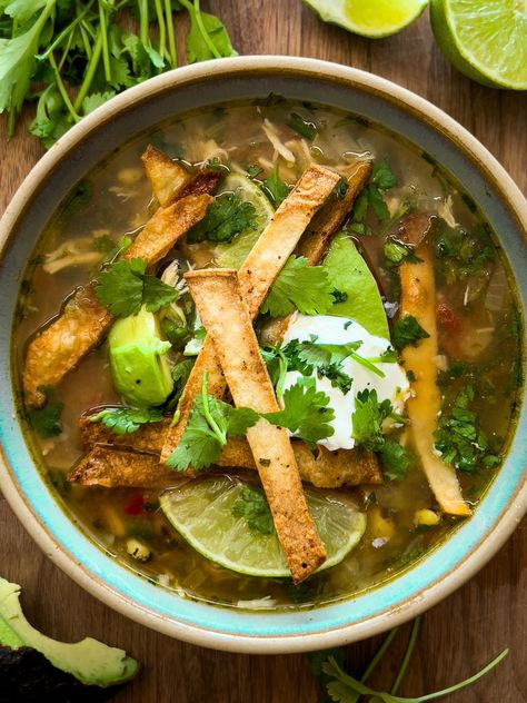 Cilantro Soup Recipe, Healthy Tortilla Soup, Chicken Lime Soup, Poblano Pepper, Cilantro Chicken, Soups Stews Chilis, Chicken Tortillas Soups Recipe, Tortilla Soup Recipe, Chunky Salsa