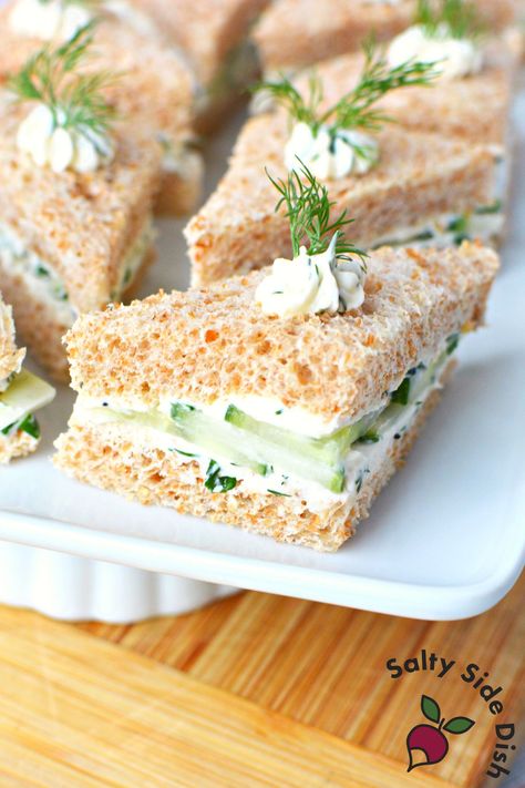 Mini Cucumber Sandwiches with Dill Cream Cheese, a great cold appetizer for English High Tea Parties, refreshing appetizer or healthy lunch. Fancy Cucumber Sandwiches, Gourmet Mini Sandwiches, The Best Cucumber Sandwiches, Easy Tea Party Food Finger Sandwiches, High Tea Cucumber Sandwiches, Cucumber Pinwheels Cream Cheeses, Tea Time Appetizers, Spring Tea Party Food Ideas, Mini Sandwich Recipes