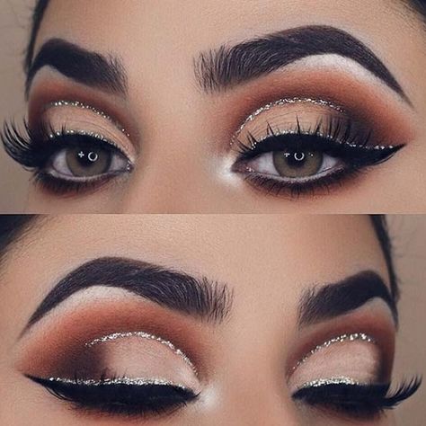 Easy Glitter Eye Makeup, Glitter Eye Makeup Tutorial, Cut Crease Glitter, Crease Eye Makeup, Glitter Cut Crease, Eye Makeup Glitter, Cut Crease Eye Makeup, Nye Makeup, Cut Crease Eyeshadow