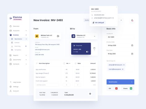 Klamma for Business | Invoice Creating by Alexander Plyuto 🎲 on Dribbble Dashboard Design, Finance Dashboard, Business Invoice, Create Invoice, Invoice Design, Ui Design Website, Dashboard Ui, Web Ui Design, Ui Design Inspiration