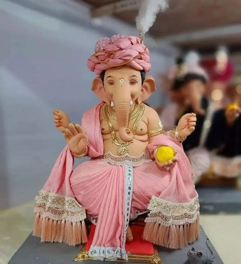 Best Ganpati Bappa Murti, Maharashtra Ganesh Murti, Ganpati Bappa Murti With Feta, Ganesh Idol Decoration, Ganesh Ji Murti Decoration, Ganpati Bappa With Pagdi, Ganpati Bappa Colour Combination, Ganpati Murti Ideas, Ganesha Idol For Ganesh Chaturthi