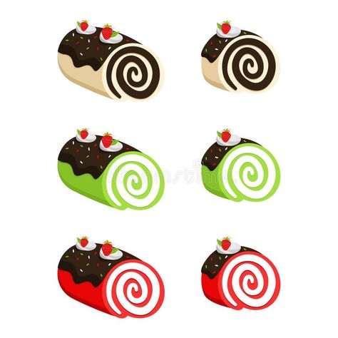 Strawberry Swiss Roll, Bakery Illustration, Dessert Business, Green Decoration, Swiss Roll Cake, Colorful Drawing, Cake Vector, Bakery Design, Swiss Roll