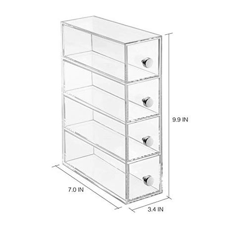 iDesign Makeup Organiser with Four Drawers, Sturdy Plastic Storage Box for Makeup, Accessories, Jewelry and More, Compact Dressing Table Organiser, Clear: Amazon.co.uk: Kitchen & Home Dressing Table, Drawer Organizer, 4 Drawer, Drawers, Vanity, Tower, Desk